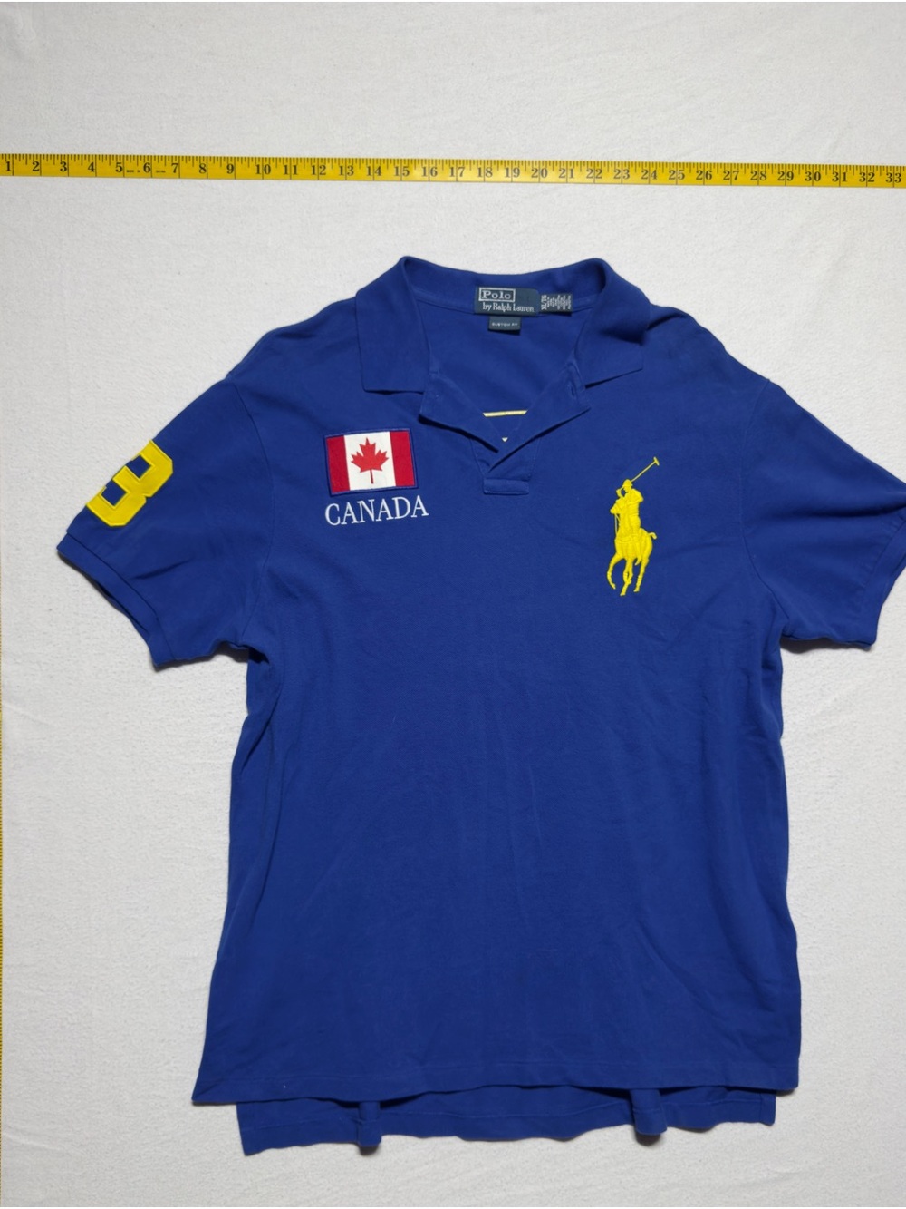 Ralph Lauren Blue Polo with Yellow Pony & Canada Patch big pony rare